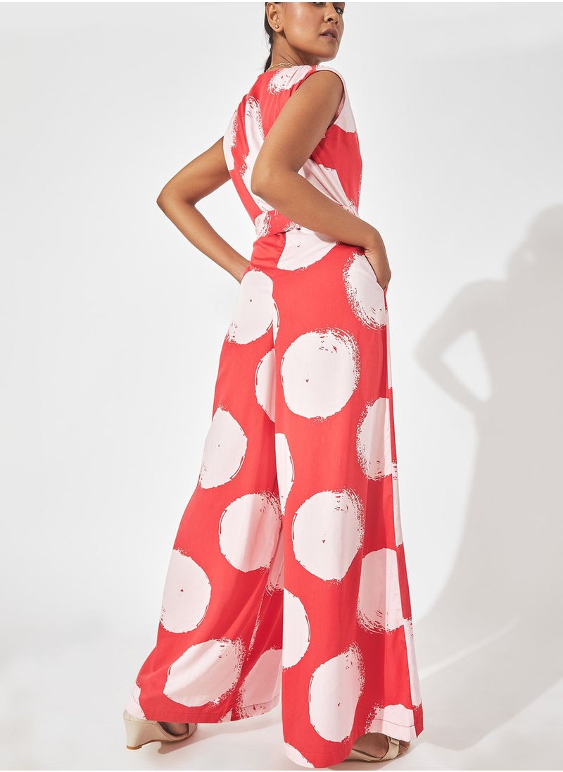 The Label Life - Tie Detail Printed Jumpsuit - Image 1
