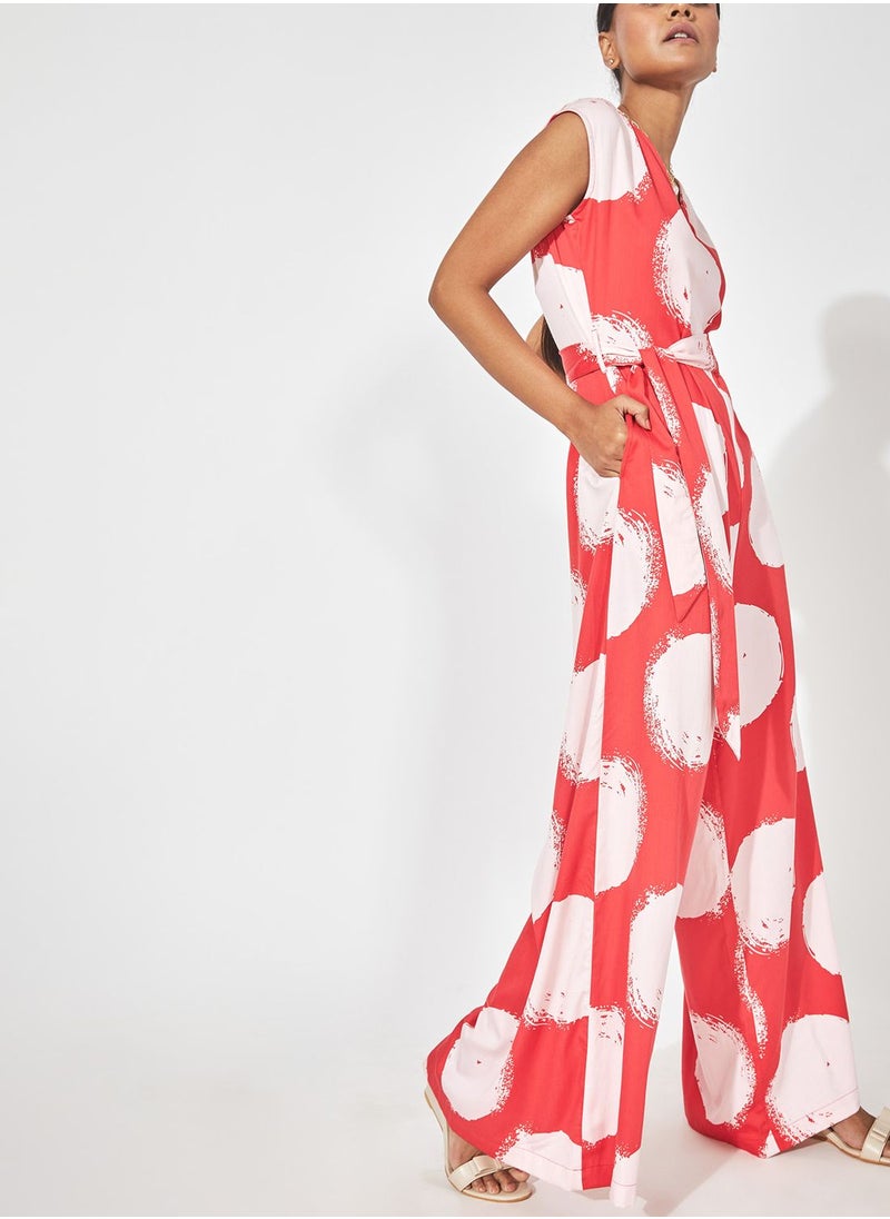 The Label Life - Tie Detail Printed Jumpsuit - Image 1