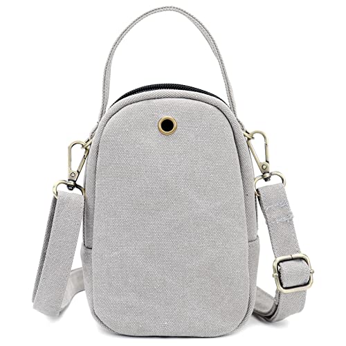 SILKAREA Women Canvas Cell Phone Purse Crossbody Bag Embroidered Small Shoulder Bags Handbags Credit Card Wallet Pouch (Light Grey) - Image 2