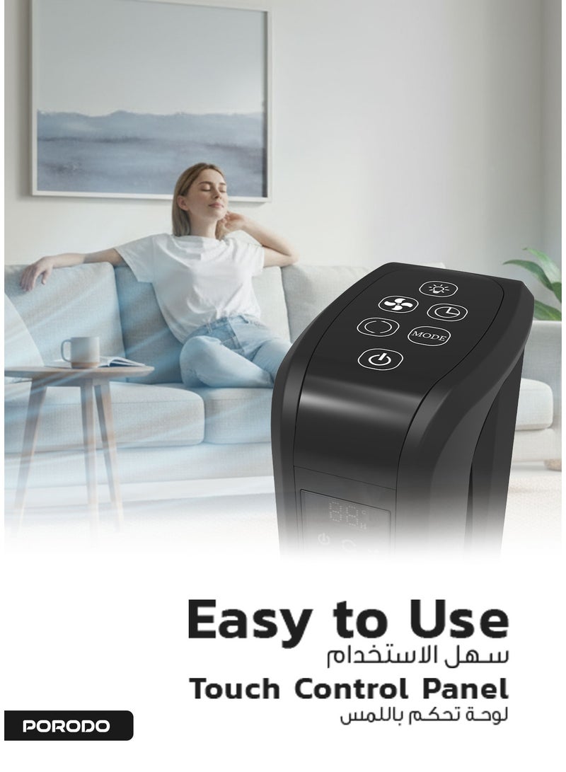 porodo Lifestyle Coolbreeze Smart Tower Fan with Aromatherapy & Air Purification 70W / Air Purification / Dynamic Wind Control / Home Air Cooling / Air Purifier Fan - Black - Image 2
