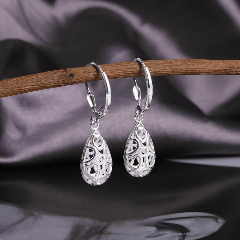 ALEXCRAFT Sterling Silver Teardrop Earrings for Women Silver Dangle Leverback Earrings Hypoallergenic Filigree Tear Drop - Image 3