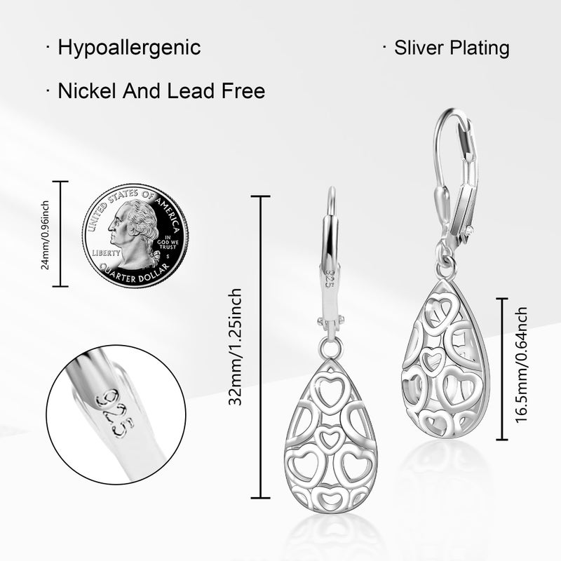 ALEXCRAFT Sterling Silver Teardrop Earrings for Women Silver Dangle Leverback Earrings Hypoallergenic Filigree Tear Drop - Image 4