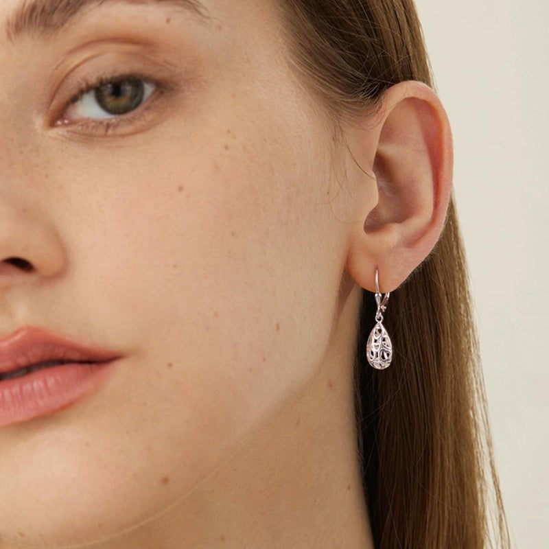 ALEXCRAFT Sterling Silver Teardrop Earrings for Women Silver Dangle Leverback Earrings Hypoallergenic Filigree Tear Drop - Image 2
