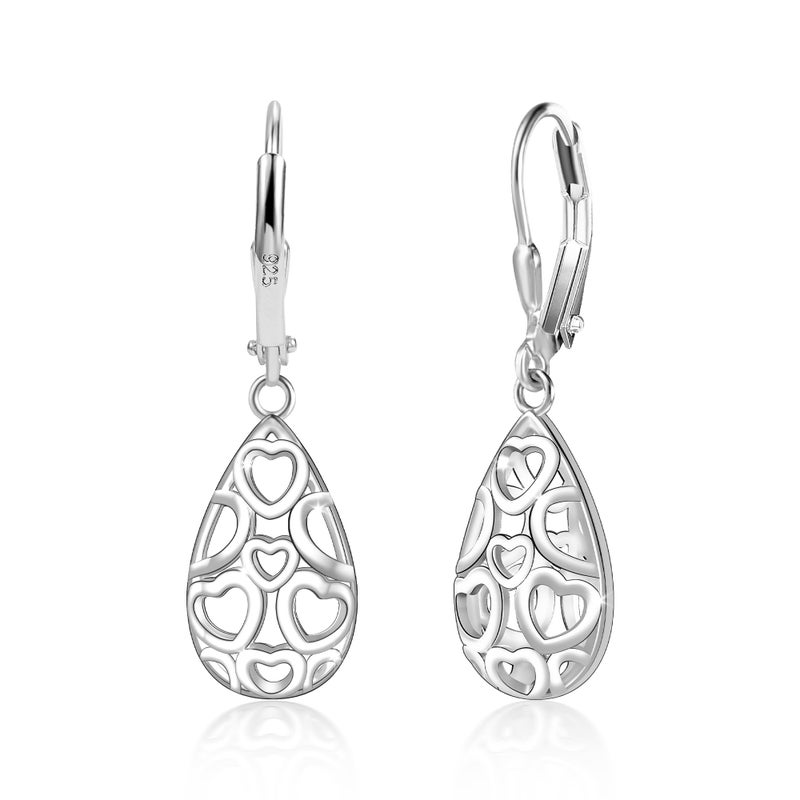 ALEXCRAFT Sterling Silver Teardrop Earrings for Women Silver Dangle Leverback Earrings Hypoallergenic Filigree Tear Drop - Image 1