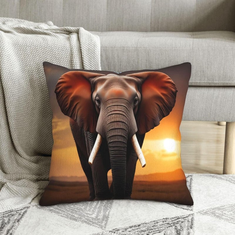 Elephant Sunset in Kenya Print Corduroy Throw Pillow Covers 20"x20" Soft Spring Decorative Pillowcase for Sofa Couch Bed Living Room Farmhouse Decor - Image 1