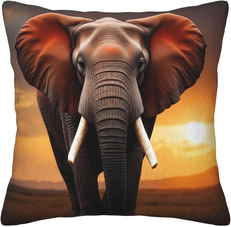 Elephant Sunset in Kenya Print Corduroy Throw Pillow Covers 20"x20" Soft Spring Decorative Pillowcase for Sofa Couch Bed Living Room Farmhouse Decor - Image 2