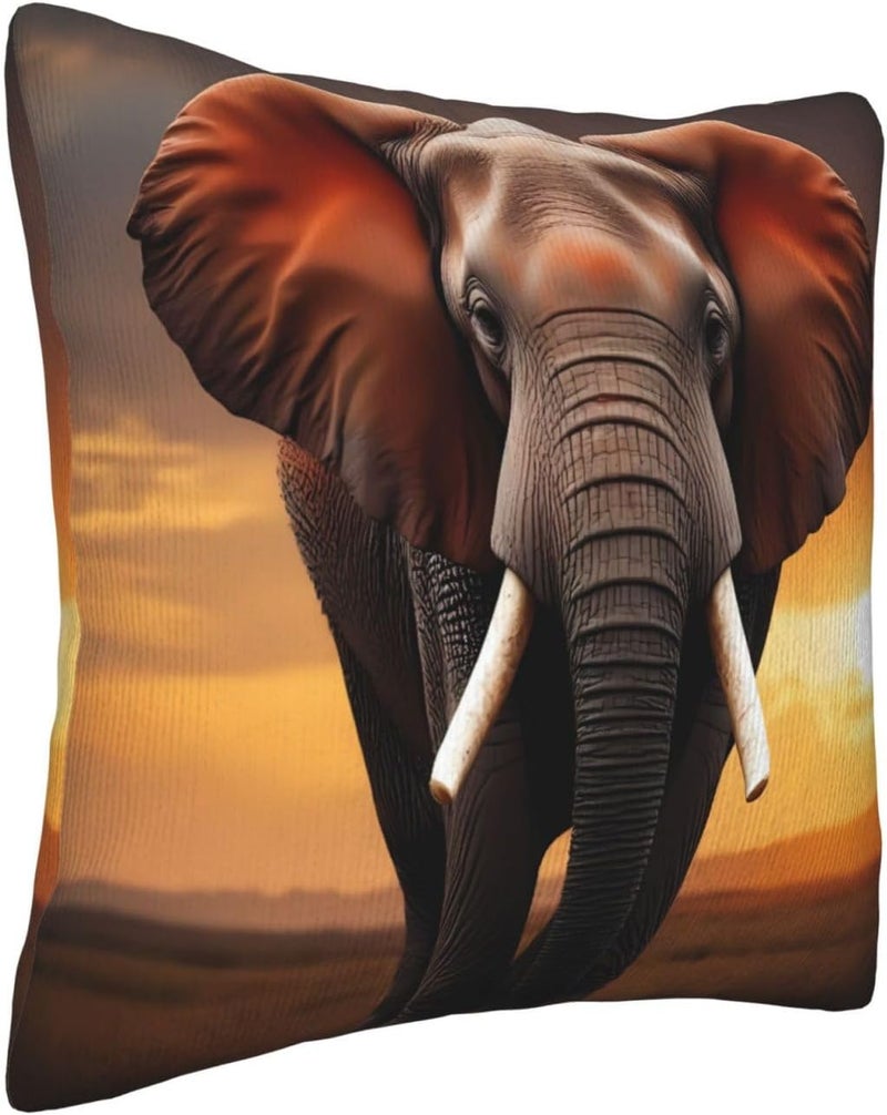 Elephant Sunset in Kenya Print Corduroy Throw Pillow Covers 20"x20" Soft Spring Decorative Pillowcase for Sofa Couch Bed Living Room Farmhouse Decor - Image 3