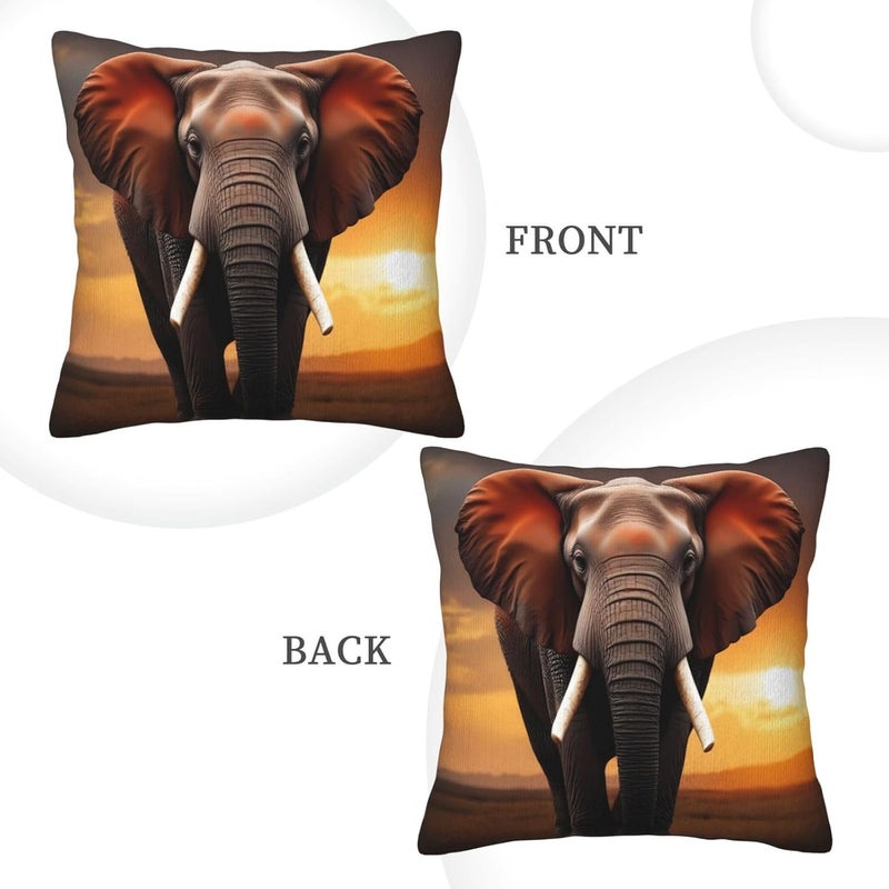 Elephant Sunset in Kenya Print Corduroy Throw Pillow Covers 20"x20" Soft Spring Decorative Pillowcase for Sofa Couch Bed Living Room Farmhouse Decor - Image 4