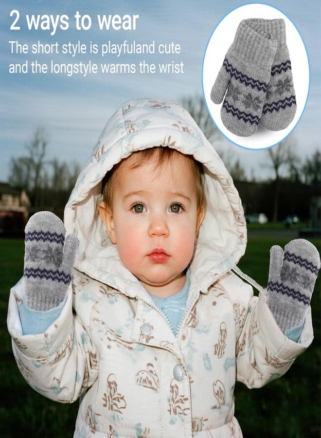 OVOY Toddler-Knit-Mittens Gloves for Kids 0-2 Years Boys & Girls - Winter Warm Fleece Lining with Anti-Loss String Gloves - Image 2