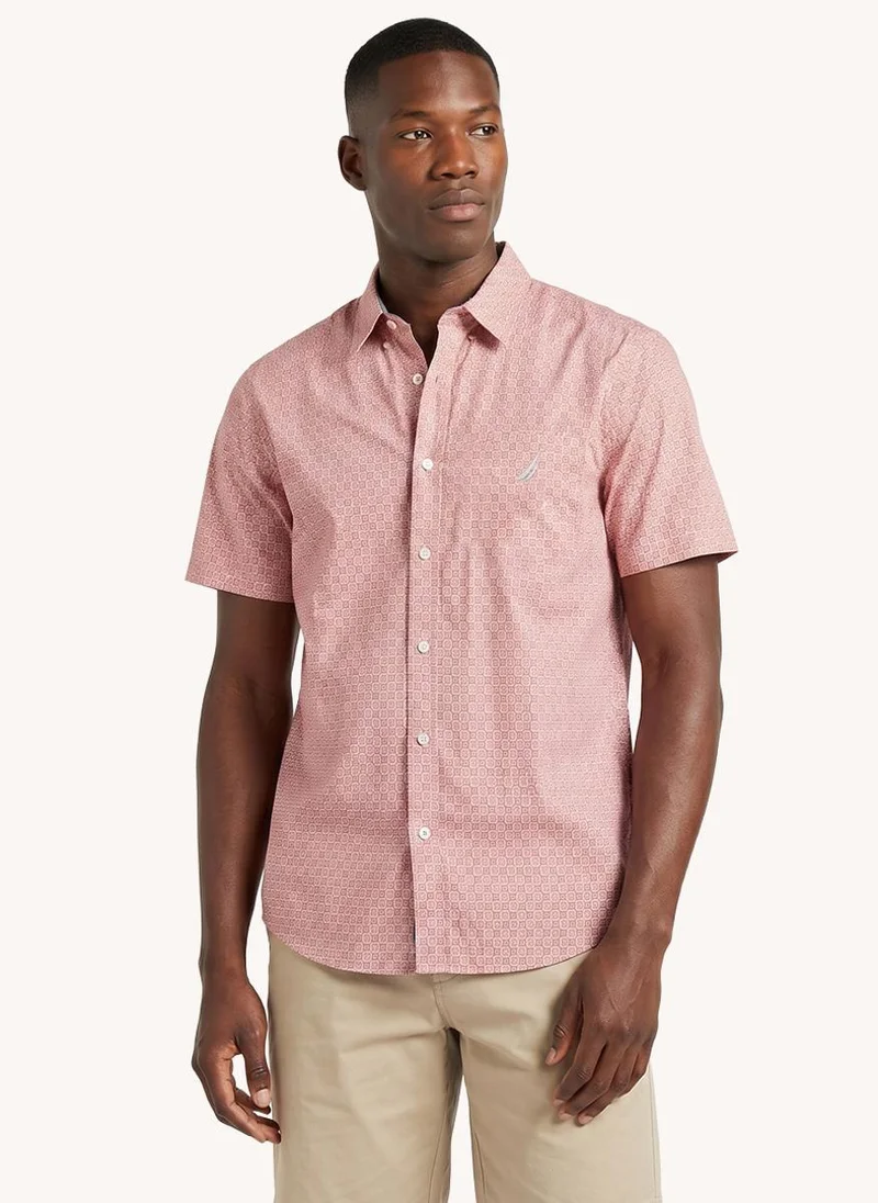 Nautica Men Regular Fit Short Sleeve Tencel Casual Shirt for Workwear and Weekend Wear-Pink