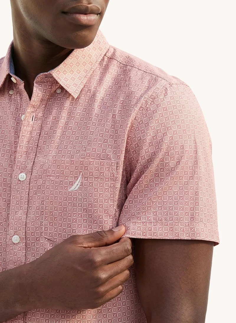 Nautica Men Regular Fit Short Sleeve Tencel Casual Shirt for Workwear and Weekend Wear-Pink