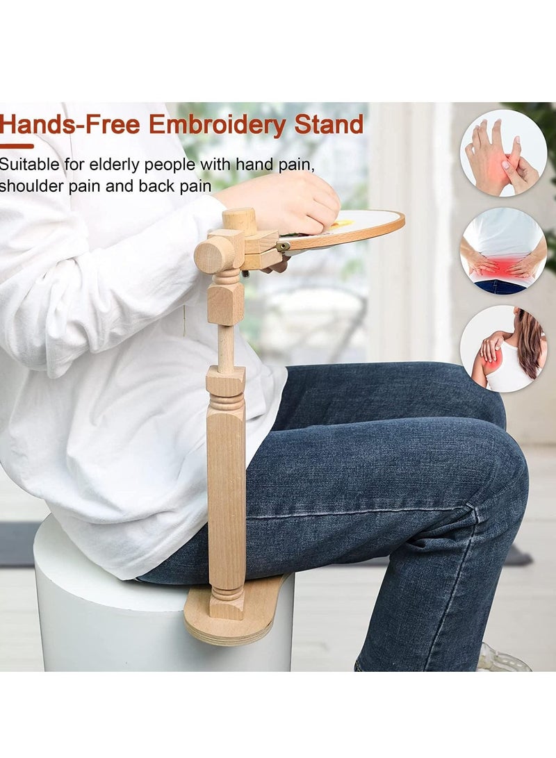 Meetion Embroidery Stand, Adjustable Rotated Cross Stitch Stand Lap, Natural Beech Wood Embroidery Hoop Holder - Image 5