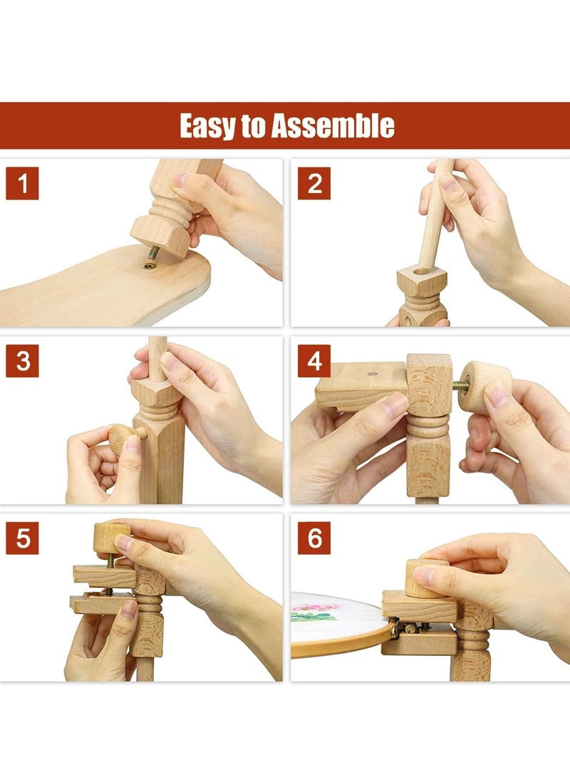 Meetion Embroidery Stand, Adjustable Rotated Cross Stitch Stand Lap, Natural Beech Wood Embroidery Hoop Holder - Image 4