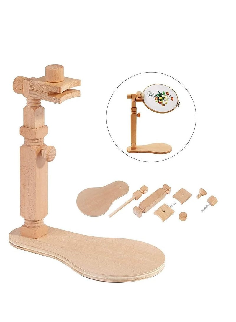 Meetion Embroidery Stand, Adjustable Rotated Cross Stitch Stand Lap, Natural Beech Wood Embroidery Hoop Holder - Image 3