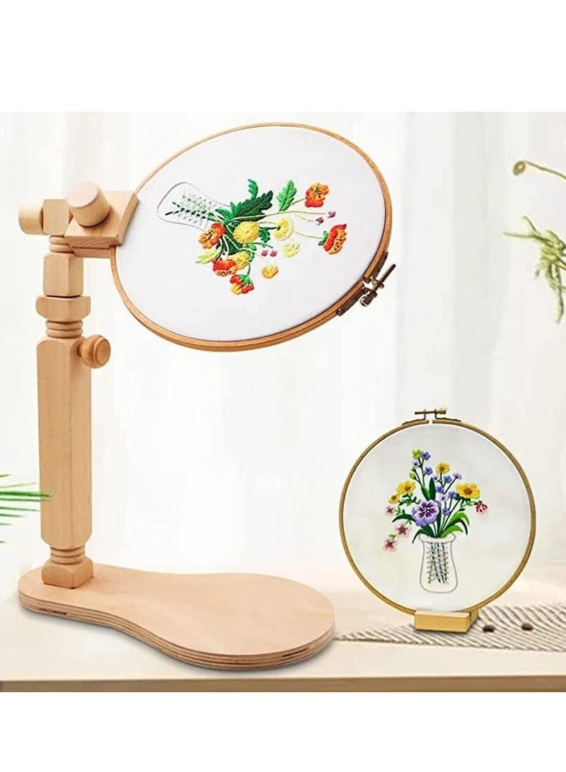 Meetion Embroidery Stand, Adjustable Rotated Cross Stitch Stand Lap, Natural Beech Wood Embroidery Hoop Holder - Image 1