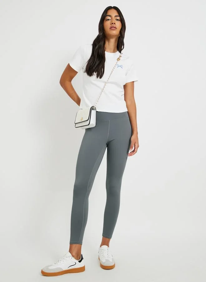 Take Two Solid Exposed Seam Detail Crop Length Leggings
