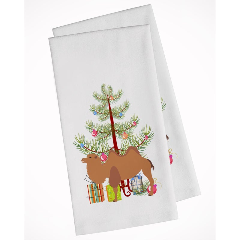 Caroline's Treasures Bactrian Camel Christmas White Kitchen Towel Set of 2
