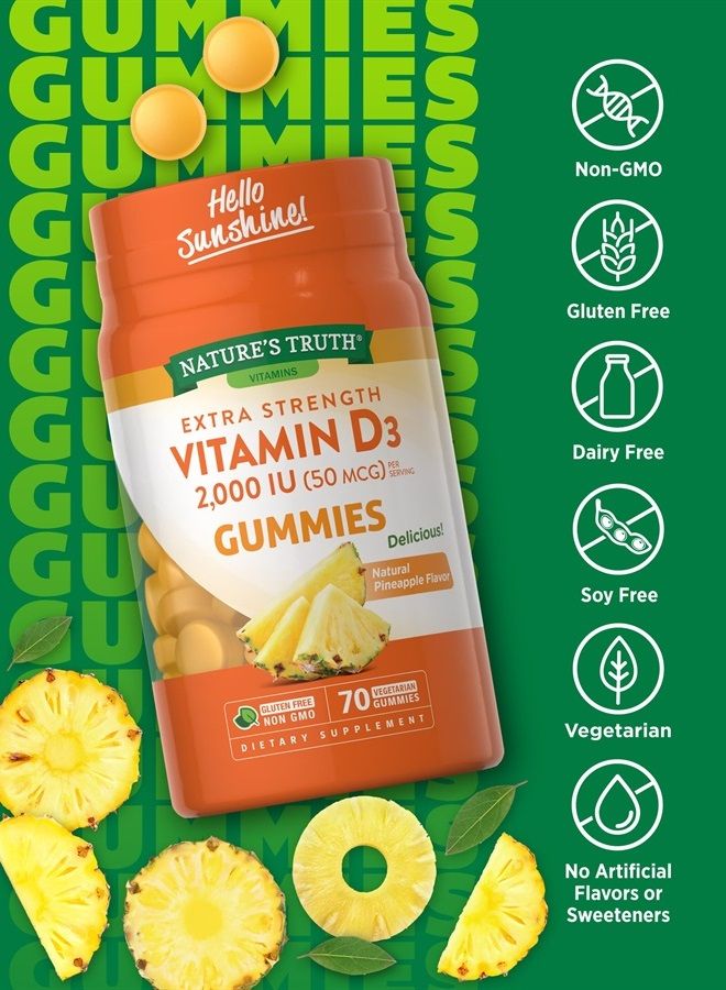 Nature's Truth Vitamin D3 Gummies | 2000 IU | 50MCG | 70 Count | Vegetarian, Non-GMO, Gluten Free | Pineapple Flavor  - Image 1