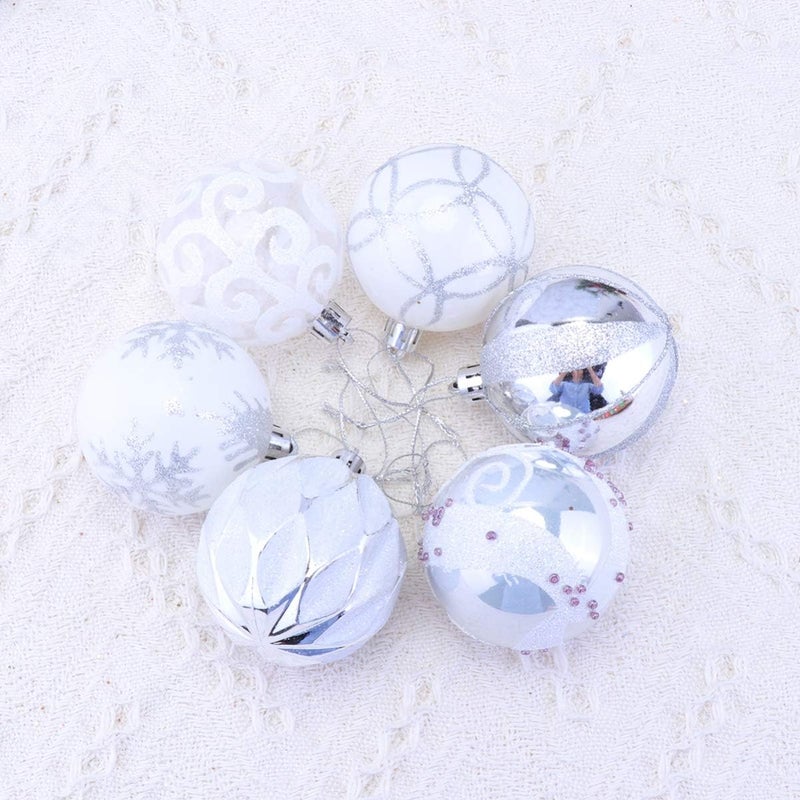 klarako Christmas Ball Ornaments Shatterproof Xmas Ball Hanging Decoration For Holiday Tree 24Pcs (Silver White) - Image 4