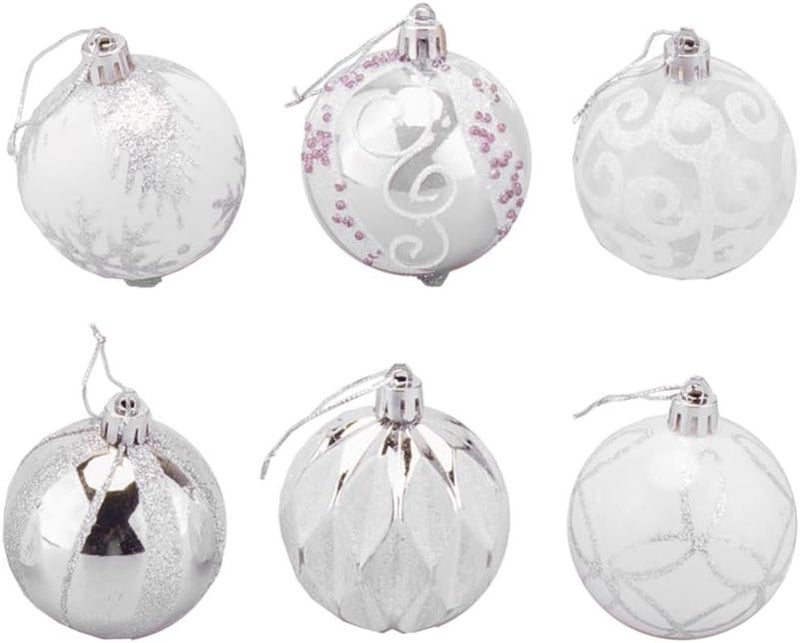 klarako Christmas Ball Ornaments Shatterproof Xmas Ball Hanging Decoration For Holiday Tree 24Pcs (Silver White) - Image 1