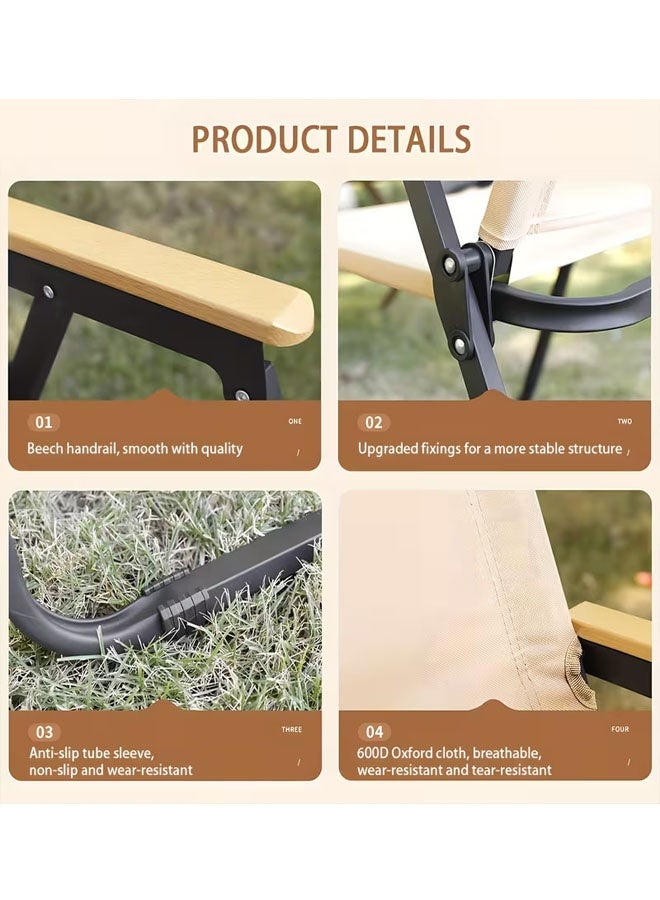 بيوينتي كرسي التخييم القابل للطي كرسي نزهة من الألومنيوم القوي ، كرسي قابل للطي في الهواء الطلق ، كرسي التخييم المحمول ، كرسي معدات التخييم الخفيفة للغاية ، مقعد حديقة خشبية مستقرة في الهواء الطلق - كرسي سفر أكسفورد الخفيف للغاية للمشي لمخيم في الهواء الطلق ، السفر ، نزهة ، المشي لمسافات طويلة ، ركوب الظهر ، (بيج) - Image 4