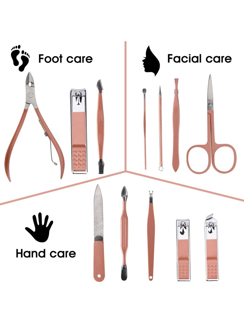 خاجول مجموعة ادوات تجميل محمولة من الستانلس ستيل بلون ذهبي وردي 12 في 1، مع شنطة جلدية وردية، مناسبة للمنزل ومكان العمل والسفر في الهواء الطلق وتقديم الهدايا وصالونات التجميل. - Image 3