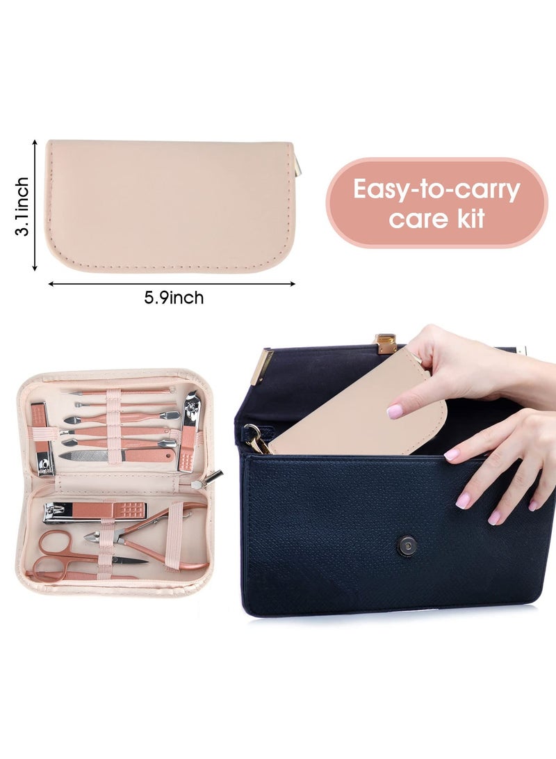 خاجول مجموعة ادوات تجميل محمولة من الستانلس ستيل بلون ذهبي وردي 12 في 1، مع شنطة جلدية وردية، مناسبة للمنزل ومكان العمل والسفر في الهواء الطلق وتقديم الهدايا وصالونات التجميل. - Image 2