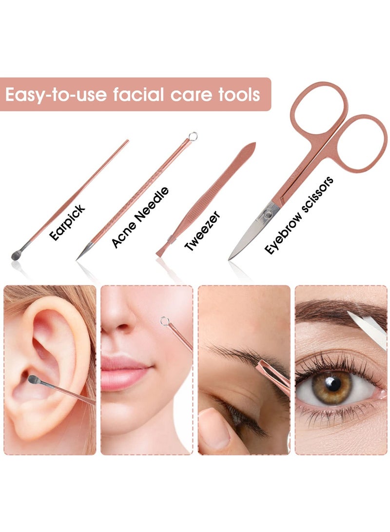 خاجول مجموعة ادوات تجميل محمولة من الستانلس ستيل بلون ذهبي وردي 12 في 1، مع شنطة جلدية وردية، مناسبة للمنزل ومكان العمل والسفر في الهواء الطلق وتقديم الهدايا وصالونات التجميل. - Image 4