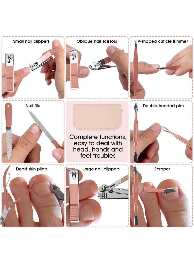 خاجول مجموعة ادوات تجميل محمولة من الستانلس ستيل بلون ذهبي وردي 12 في 1، مع شنطة جلدية وردية، مناسبة للمنزل ومكان العمل والسفر في الهواء الطلق وتقديم الهدايا وصالونات التجميل. - Image 5