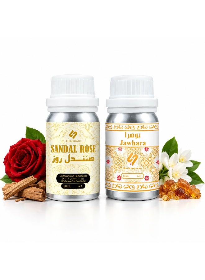 Shangani Combo Set – Sandal Rose & Jawhara Women's Concentrated Perfume Oil (CPO) 2 x 50ml, Long Lasting Attar Gift Pack for Her by ARD Perfumes - Image 1