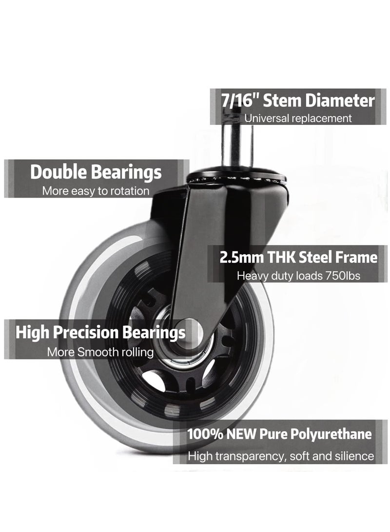 RATSAW 5 Pack Office Chair Caster Wheels 3 Inch Universal Rollerblade Desk Chair Heavy Duty Wheels Replacement Furniture Caster - Image 2