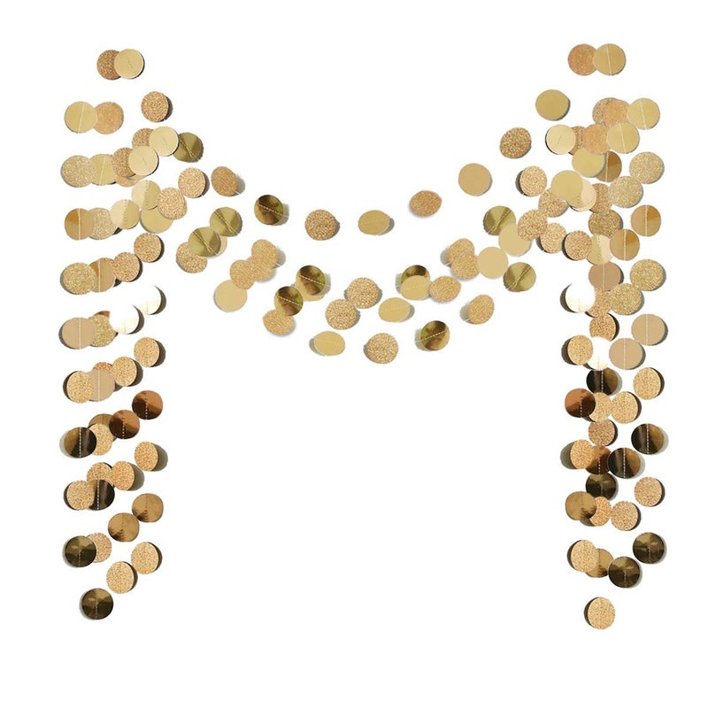 6 Pcs Glitter Champagne Gold Paper Circle Dots Garland 52 Feet Party Hanging Bunting Birthday Party Decorations Engagement Party Bridal Shower Wedding Baby Shower Christmas Supplies Photo Backdrop