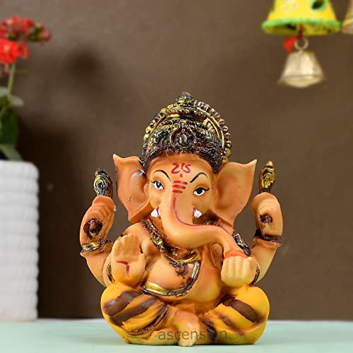 ascension Resin Handcrafted Ochre Hindu Lord Ganesha Ganpati Gajanand Idol Figurine Showpiece Sculpture for Car Dashboard Yellow - Image 1