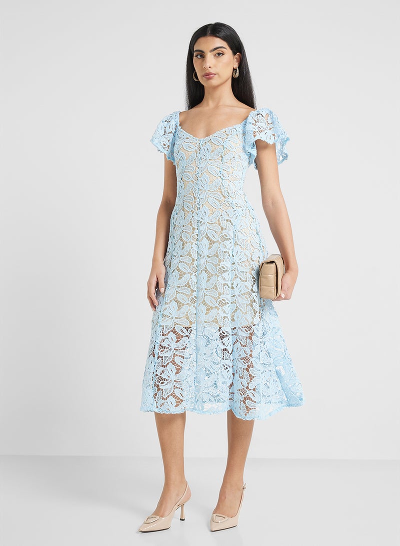 ELLA Lace Ruffle Sleeve Dress - Image 1
