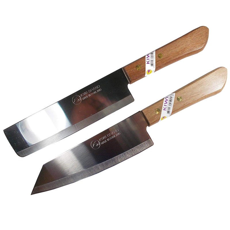 Kiwi Knife Cook Utility Knives Cutlery Steak Wood Handle Kitchen Tool Sharp Blade 6.5" Stainless Steel 1 set (2 Pcs) (No.171,172) - Image 1