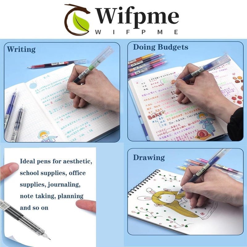 Wifpme 12 Colour Quick Dry Gel Pens, 0.5mm Fine Point Comfort Grip Gel Ink Pens Multi Colour Ink Aesthetic Journal Pen for Students Girls Boys Adults Writing Drawing School Office Supplies - Image 3