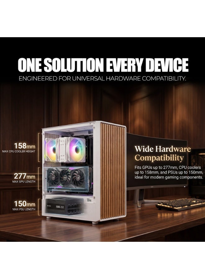 TWISTED MINDS Gaming Case, WOODX Mid Tower, Tempered Glass Side Panel, ATX / M-ATX / Mini-ITX Support, Premium Wood Front Panel | TM-WOODX-W white - Image 4
