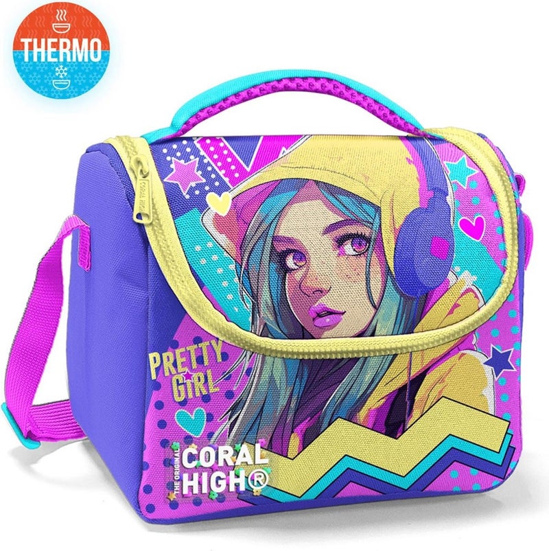CORAL HIGH Kids Lavender Turquoise Girl Patterned Thermo Lunchbox with Headphones 11871 - Image 3