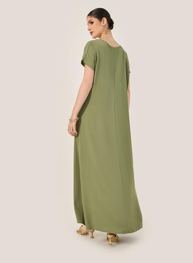 Styli Sequined Embellished Round Neck A-Line Jalabyia  - Image 5