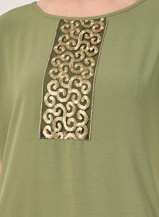 Styli Sequined Embellished Round Neck A-Line Jalabyia