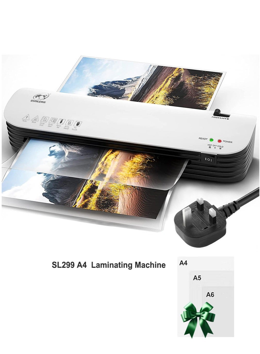 SL299 Hot And Cold Laminating Machine, Laminator Machine A4 A5 A6 for Home School Office Use, 2 Roller System Thermal Laminator with ABS Button for, 9 inches Max Width(With 12 Laminating Pouches)