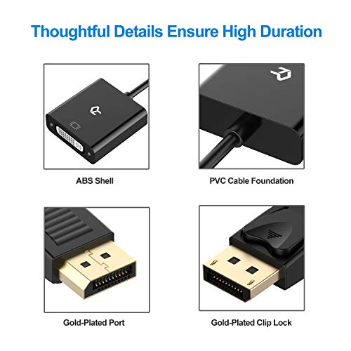 Rankie DP to DVI Adapter, Gold Plated DisplayPort to DVI Male to Female Converter (Black) - Image 3