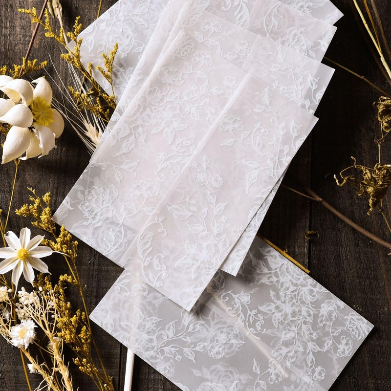 Puremigo 50 Pack Pre-Folded Vellum Jackets for 5x7 Invitations - White Flower - 115GSM Vellum Paper 5x7 Jackets - Wedding Invitations Wraps - Transparent Wedding - Image 3