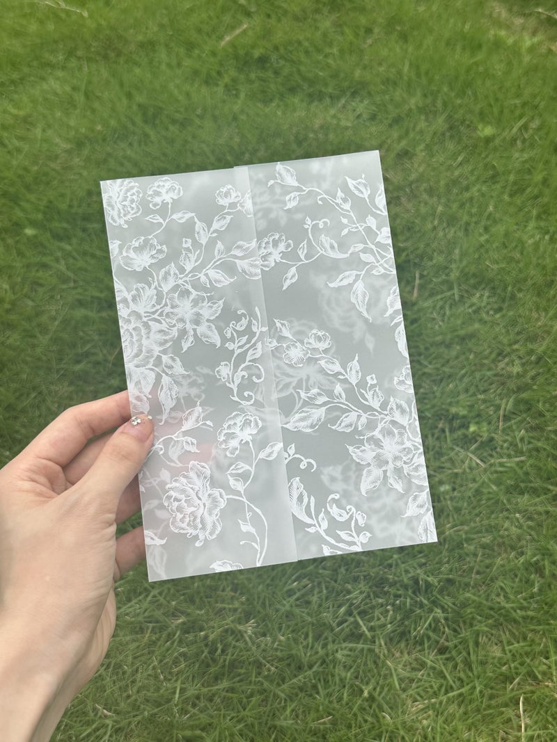 Puremigo 50 Pack Pre-Folded Vellum Jackets for 5x7 Invitations - White Flower - 115GSM Vellum Paper 5x7 Jackets - Wedding Invitations Wraps - Transparent Wedding - Image 5