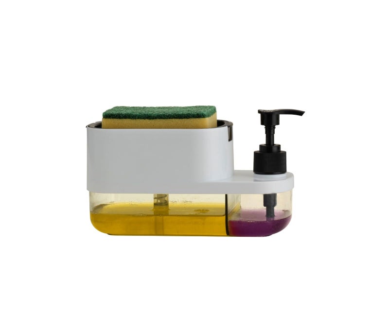 NL TRADERS 3 in 1 Soap Pump Dispenser Dish Soap Liquid Dispenser Sponge Holder Dish Soap Pump Dispenser for Kitchen Sink Countertop Kitchen Bathroom Soap Dispensers (White) - Image 1