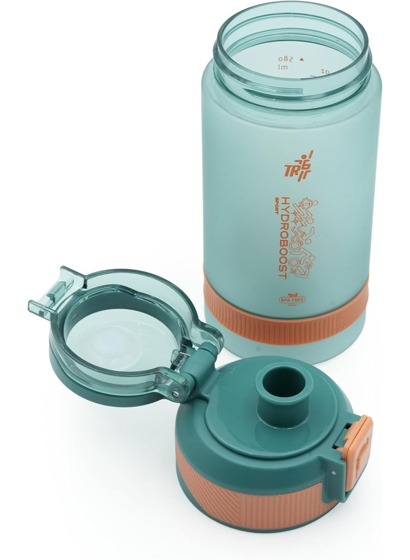 TR6 Sport Frosted Water Bottle BPA Free Leak Proof Flip Lock Lid Temp Resistant 10°C to 80°C Carry Holder Matte Finish Hydration Bottle for Fitness Office Travel School Outdoor (Turqoise Blue, 580 ML) - Image 4