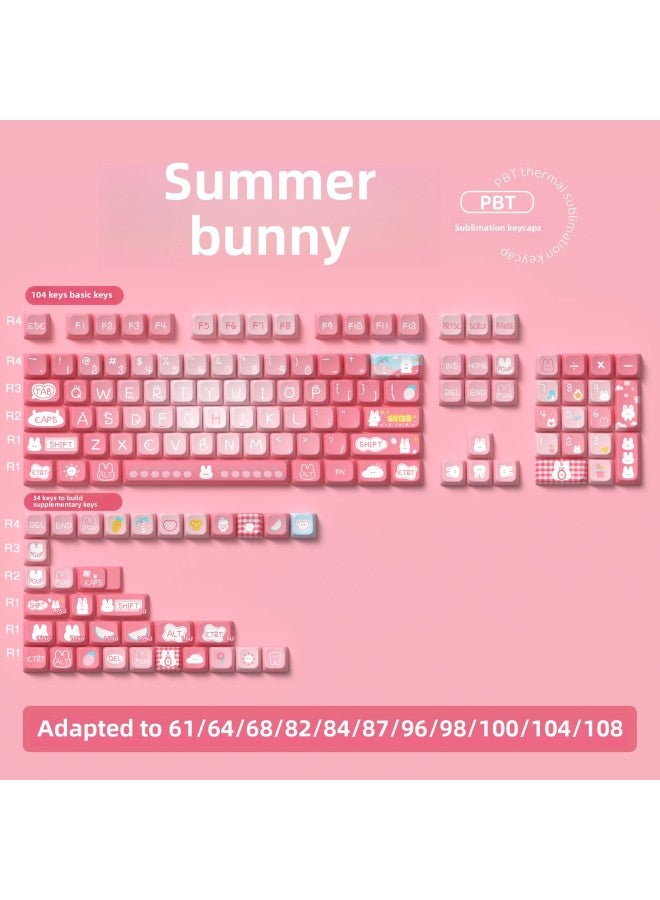 Loquat Summer Rabbit Original Keycap MDA Highly Personalized Pbt Thermal Sublimation Mechanical Keyboard Cap-Color:Summer Rabbit MDA Height 138 Key Small Full Set - Image 1