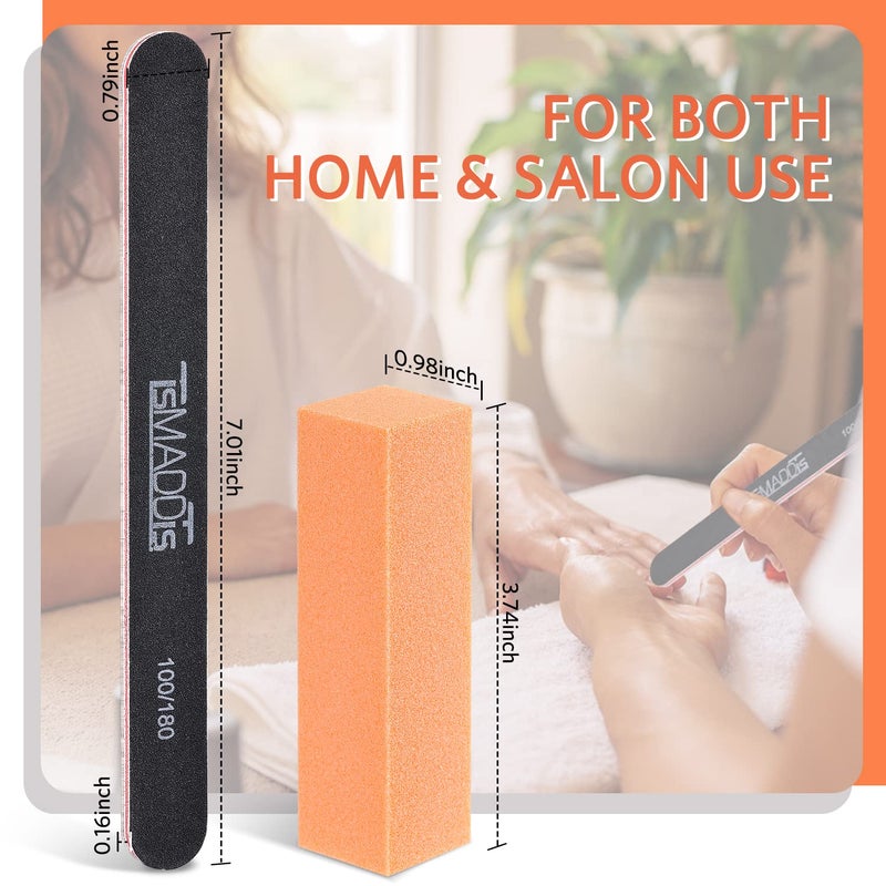 TsMADDTs Nail Files and Buffers, Professional Manicure Tools Kit Rectangular Art Care Buffer Block Tools 100 180 Grit 12PCS(Black) - Image 5