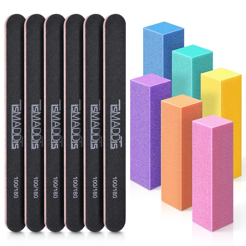 TsMADDTs Nail Files and Buffers, Professional Manicure Tools Kit Rectangular Art Care Buffer Block Tools 100 180 Grit 12PCS(Black) - Image 1