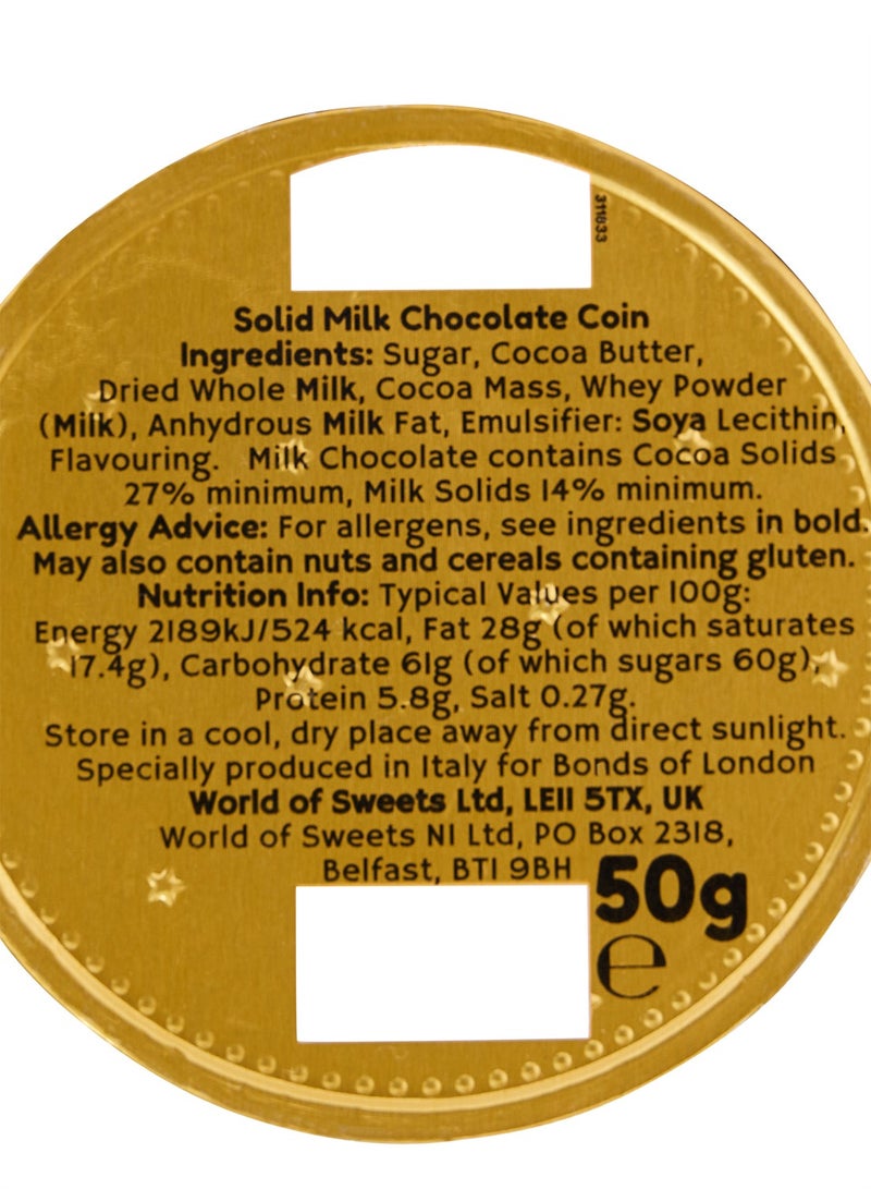 BONDS - Giant Santa Coin Gold Foiled Milk Chocolate Novelty 50grams - Image 1
